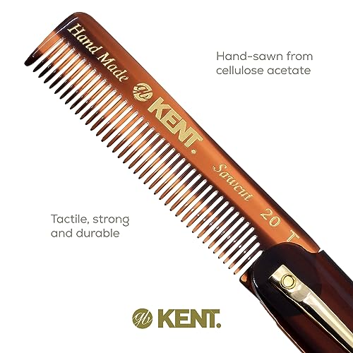 Kent 20T Handmade Folding Pocket Comb for Men, Fine Tooth Hair Comb Straightener for Everyday Grooming Styling Hair, Beard or Mustache, Use Dry or with Balms, Saw Cut Hand Polished, Made in England - color: Tortoiseshell, size: 6 Pack
