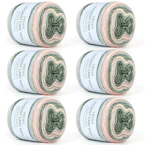 Aeelike Cake Yarn for Crocheting, Soft Ombre Crochet Yarn, Pink Green | 6 PCS #3 Light weight 100g(3.52oz) 245m( 267yards), 60% Cotton Blend Gradient Yarn for Blanket Scarves DIY Crafts, Ideal Gift - color: Pink Green Gradient, size: 6 pcs