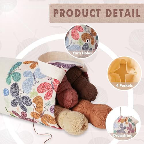 TOGETRUE Yarn Bag, Knitting Crochet Bag, Portable Yarn Storage Bags Organizer for Crocheting Project, Store Skein Ball, Short Knitting Needle (Medium, Butterfly) - color: Butterfly, size: Medium
