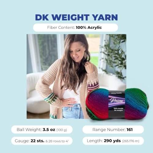 Mary Maxim Prism Yarn, Acrylic Multicolor DK Yarn, 290 Yards, Stained Glass | Ombre Yarn, 3 Weight, Machine Wash, For Knitting and Crochet, Create Baby Items, Blankets, Afghans, Clothing Variegated Yarn - color: Stained Glass