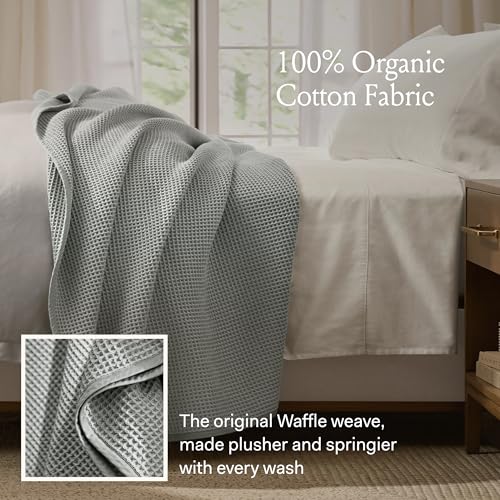 BOLL & BRANCH Waffle Bed Blanket, Full/Queen, Pewter | Luxury 100% Organic Cotton - Soft, Lightweight and Breathable - Textured Waffle Weave Design - color: Pewter, size: Full/Queen