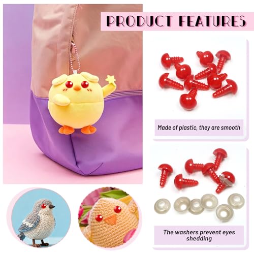 TOAOB 50pcs 12mm Small Safety Eyes for Amigurumis Plastic Crochet Red Eye | Crafts Doll Safety Eyes with Washers, for DIY Crocheting Small Animals Doll, Making Supplies - size: 12mm