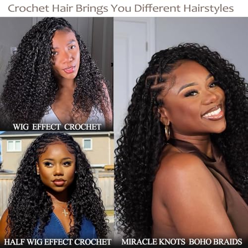 Beauty Youth Pixie Curly Miracle Knots Human Crochet Hair 110g 22 Inch | Feather Crochet Hair For Black Women, Easy Install, Reusable, Invisible Finish, Natural Look, Lightweight, Tangle Free - color: 110g Pixie Crochet Hair Natural Black, size: 22 Inch