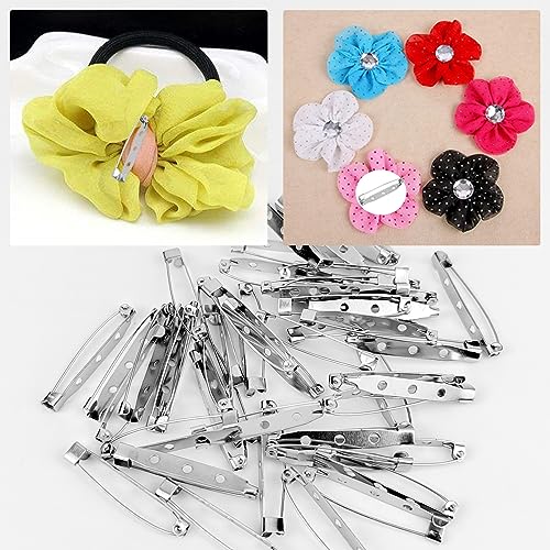 50 Pcs Silver Bar Pins, Safety Pins - Secure Back Clasp - Reliable Brooch Pins for Various Uses Locking Pins Backs Safety Clasp Brooch (40MM, Silver) - size: 40MM