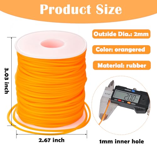 Hollow Pipe Rubber Tube 54 Yards 2mm Orange Rubber Saver with 1mm Hole | Tubing Knitting Barber Cord with Spool for Knitting Projects, Jewelry Making, Bead Creations - color: Orange