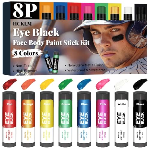 8 Packs Baseball Eye Black,Anti-glare Sweatproof Eyeblack Sticks | Under Eye Sports Paint Sticks for Game,Face and Body Paint Sticks for Football Softball Lacrosse Athletes Fans,8 Colors - size: 8 Colors - 8 Packs