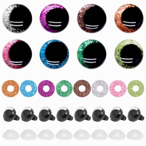 16pcs 18mm Safety Eyes for Crocheting, Sparkling Safety Eyes for Stuffed Animals, Glitter Crochet Eyes for Animals DIY Doll Making Crafts - color: Colorful B, size: 18mm