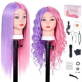 MYSWEETY Mannequin Head with Hair, Doll Head for Hair Styling, 26" Manikin head with 70% Real Human Hair Cosmetology Makeup Hairdressing Training Head with Clamp Holder and Tools - color: Purple & Pink
