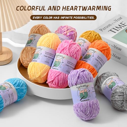 3 Pack of 300g (590yds) Fuzzy Chenille Yarn for Crocheting,Fluffy Amigurumi Crochet Yarn for DIY Craft/Hat/Clothes, Soft Velvet Baby Blanket Yarns（3 Khaki） - color: 3 Khaki
