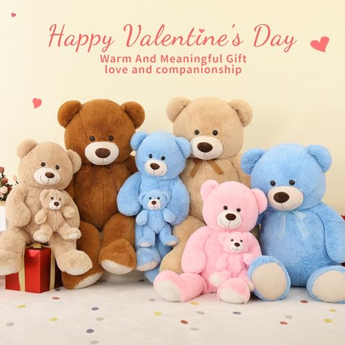Tezituor Big Teddy Bear with Baby, 39 inch Large Mommy Teddy Bear with Baby, Giant Stuffed Bear for Kids, Girlfriend on Mother's Day, Valentine, Christmas, Baby Shower, Light Brown - color: Light Brown