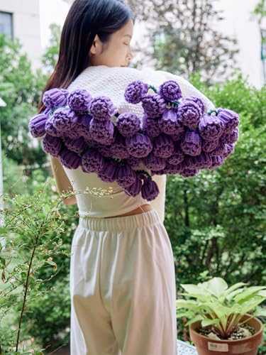 vctops Flower Bouquet Knitted Throw Blanket, Cute Roses Bouquets Handmade Crochet Round Blankets, Purple Roses Soft Throws Gifts for Girls, Women, Wife (Purple,Diameter 59") - color: Purple, size: Adult,Diameter 59"