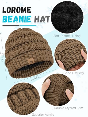 LOROME Winter Beanie Hat Scarf Gloves, Warm Fleece Knit Neck Scarf Set Gift | Hats Gloves Scarf Set, Touchscreen Gloves, Universal Size Neck Scarf Set Winter Gifts for Unisex Adult Winter Wear - color: Khaki