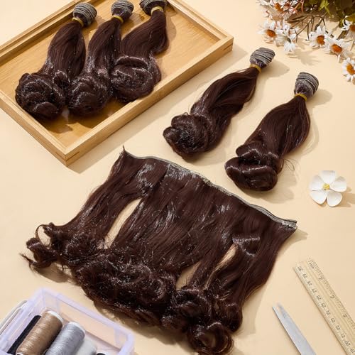 6 Pcs Doll Wig 200mm Doll Curly Wigs Long Hair Extension Brown Color for Doll Making Kit Arts Supplies DIY Handmade Crafts - style: Brown Curly