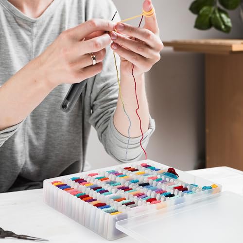 BULK PARADISE Embroidery Floss Organizer Box with 50 Cardboard Bobbins - 17 Compartments Clear embroidery thread organizer box, Snap-Tight Clear Sewing Organizer - Jewelry Bead Holder (Made in USA)