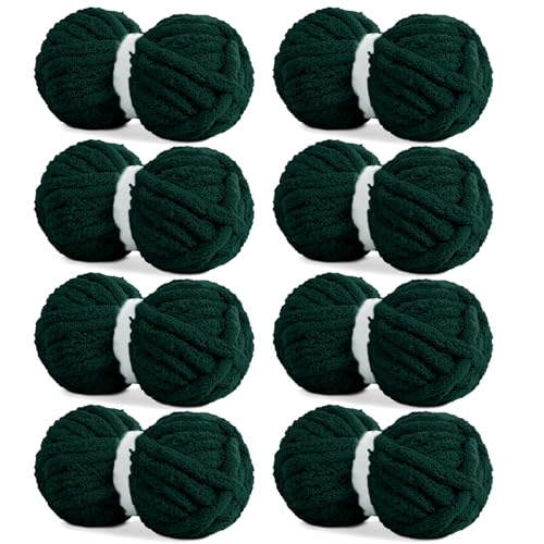 HOMBYS Dark Green Chunky Chenille Yarn for Hand Knitting,Fluffy Soft Jumbo Yarn Crocheting,Super Bulky Big Yarn for Chunky Blanket,Large Thick Arm Knitting Yarn,8 Pack Plush Yarn - color: Dark Green