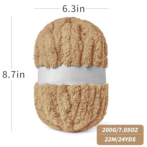 10 Pack Khaki Fuzzy Chunky Yarn for Hand Knitting, Bulky Thick Fluffy Chenille Yarn for Crocheting, 240yds/70.5oz Jumbo Crochet Yarns, Soft Chunky Knit Blanket Yarns for Crochet - color: 10 Khaki