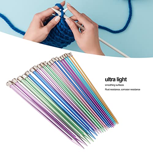 Aluminum Metal Knitting Needle Set 20PCS - 10 Size Straight Knitting Needles with Storage Bag - Colored Straight Single Pointed, 3.0-10mm 9.8inch Length for Knitting DIY and Crochet Enthusiasts