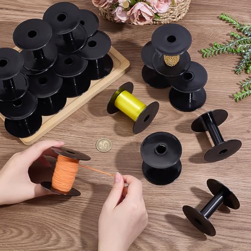 PH PandaHall 20pcs Black Empty Bobbin Spool Plastic Thread Spools Wire Weaving Bobbins 2.5 inch Thread String Bobbin Ribbon Spools Bulk Sewing Spool for Embroidery Yarn Cord Crafts Sewing