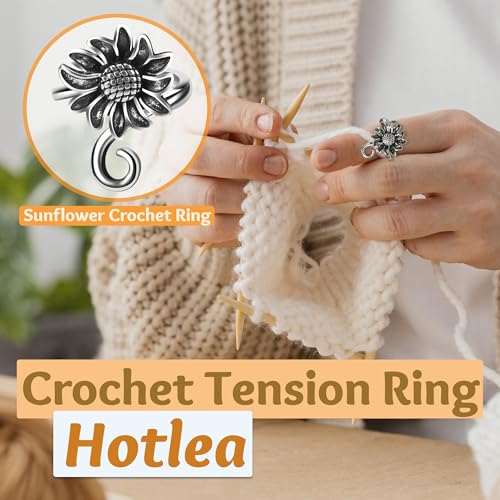 4 PCS Crochet Rings for Fingers Butterfly Flower Crown Bow Knot Sunflower Adjustable Yarn Tension Ring Knitting Accessories Crochet Gifts for Crocheters - color: Garden Romance Crochet Rings Set