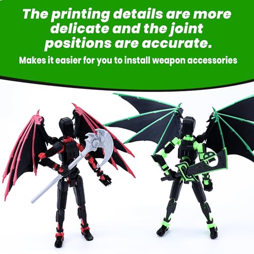 (Assembly Completed) T13 Action Figure Set,Dummy 13,Articulated Robot with Demon Wings, Titan 13 Robot,Mision 13,t13 Action Figure Accessories(Green Black) - color: Green Black