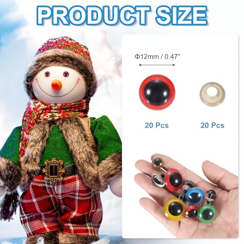 PATIKIL 12mm Safety Eyes, 20Pcs Realistic Doll Crocheting Safety Eyes with Washers for Decor Crochet Accessories Dolls Craft Halloween, Red - color: Red, size: 12 mm