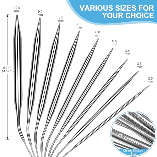 Aeelike Circular Knitting Needles Set, 2.5-10 mm Round Needle,47 inches | 9 PCS Smooth Long Needle Stainless Steel ( 120cm), Complete Smooth Needls Set for Socks Sweater Scarves DIY Craft, Ideal Gift - size: 120cm(from tip to tip)