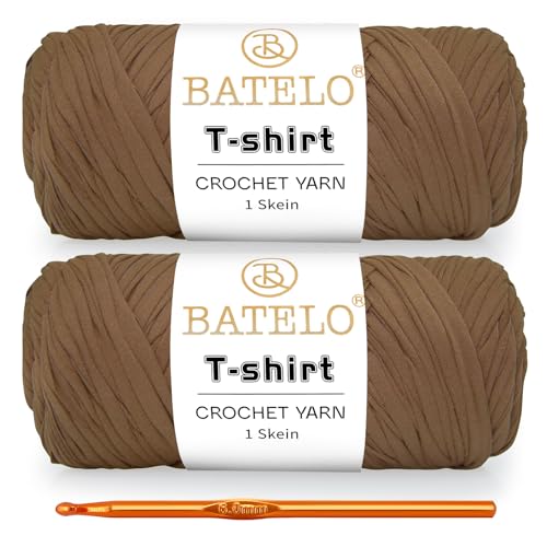 2 Pack T-Shirt Yarn Crochet Yarn for Beginner Crochet Bags/Basket/Coaster,Tshirt Yarn 400g/144yds High Elastic Thick Yarn Polyester Fabric（Milk Tea Brown） - color: Milk Tea Brown