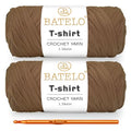 2 Pack T-Shirt Yarn Crochet Yarn for Beginner Crochet Bags/Basket/Coaster,Tshirt Yarn 400g/144yds High Elastic Thick Yarn Polyester Fabric（Milk Tea Brown） - color: Milk Tea Brown