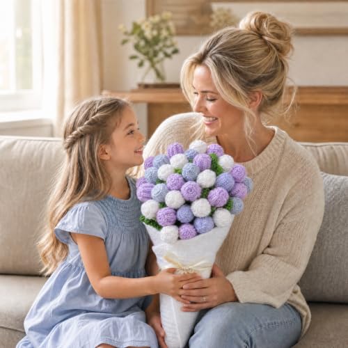 Ivydale Crochet Flower Bouquet Throw Blanket - color: Purple Tulip