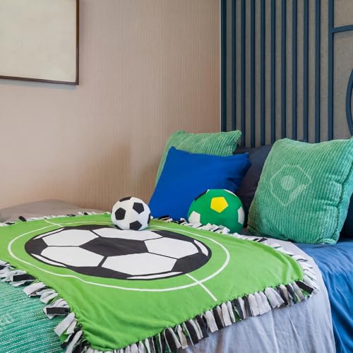 Chumia 2 Pcs/1 Set Soccer Tie Blanket Kit No Sew Fleece Blanket Kit | 57 x 57'' DIY Soccer Ball Throw Blanket with Pre Cut Black White Football Soft Blanket Gifts for Player Team Party Supplies - style: Soccer Black and White