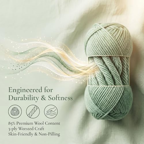 Premium Wool Blend Yarn – 3 Skeins (300g Total), 85% Wool 15% Polyester, for Crocheting&Knitting, Soft Skin-Friendly, Ideal for Scarves, Hats, Blankets & DIY Crafts (16#Pea Green) - color: 16#Pea Green
