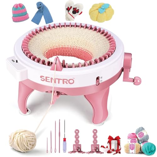 SENTRO Knitting Machine 48 Needles, Smart Circular Knitting Machine, Double Knitting Loom Machine for Adults Beginners,DIY Knitting Board Rotating Machine for Hat, Scarves, Socks - color: 48Pink