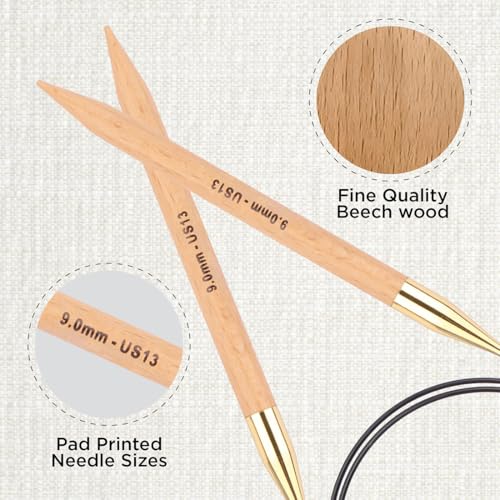 KnitPro Basix Beech Fixed Circular Needles 47" (120cm) | US Size 13 (9mm) - size: US 13 (9mm)