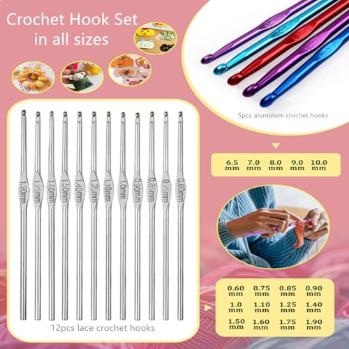 Blingcute Ergonomic Crochet Hook Set with Case, 82 PCS Crochet Starter Kit (0.6–10mm), Aluminum Hooks with Soft Grip, Complete Crochet Set for Beginners & Chunky Yarn - color: Lake blue