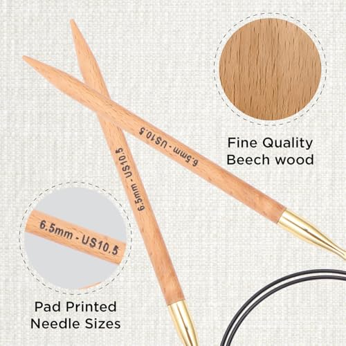 KnitPro Basix Beech Fixed Circular Needles 60" (150cm) | US Size 10.5 (6.5mm) - size: US 10.5 (6.5mm)