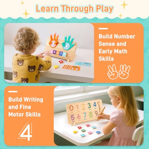 LovesTown Montessori Finger Counting Math Manipulative, Number Blocks Toys | Double-sided Board with Pen Sot, Stylus Stays Secure. Math Toy for Kindergarten, Homeschool, and Fine Motor Practice