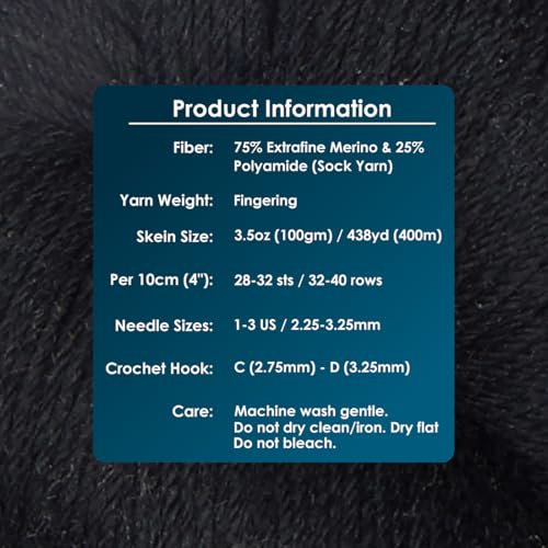 KnitPro Symfonie Fingering Weight Merino Wool Yarn 100g, Jet Black | 75% Extrafine Merino & 25% Polyamide, 438yds, OEKO-TEX Certified, Superwash, Colorfast, #1 Yarn Skein for Knitting & Crochet - color: Jet Black