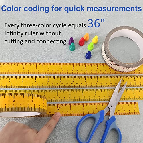 EDSRDRUS 3 Rolls Ruler Tape 1/2, 1, 1-1/2 Inch Repeating 12inch No Gap Color Imprint, No Residue Masking Tape Measure for Painting, Woodworking, Sewing & DIY(White) - color: White, size: No Gap - (1/2in+1in+1-1/2in) * 67Yard