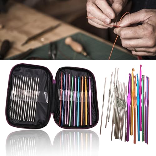 23 PCS Crochet Hooks Set Ergonomic Aluminum Handles Steel Tips Yarn Needles Crochet Accessories with Storage Case(Purple) - color: Purple