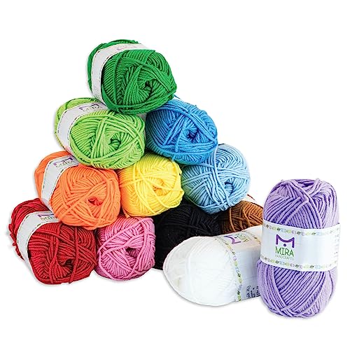 Mira HandCrafts 12 Acrylic Yarn Skeins - Crochet and Knitting Starter Kit for Colorful Arts and Crafts with 1,312 Yards of Multicolored Thread - Make Amigurumi, Granny Squares, Scarves, and Throws - size: 12 Pack