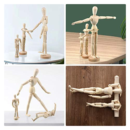 Sumind 3 Pack Artist Wooden Mannequin, 12"/8"/5.5" Drawing Figure Model | Flexible Jointed Manikin with Base Stand, Moveable Human Figure Model for Sketching Painting, Art Supplies Home Office Decor