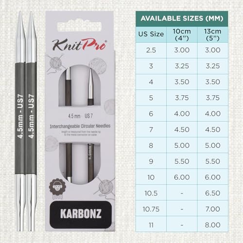 KnitPro Karbonz Interchangeable Circular Needle 5" (13cm) | US Size 7 (4.5mm) - size: US 7 (4.5mm)