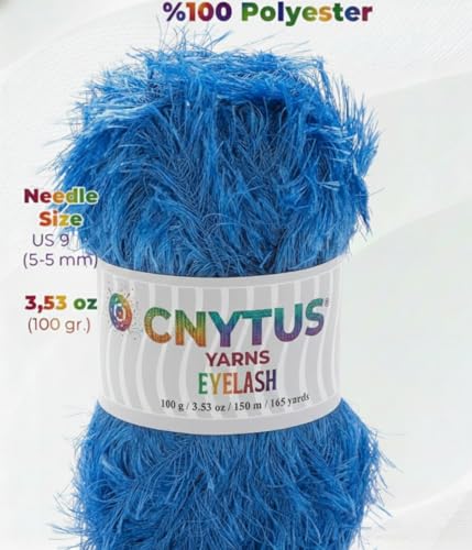 Premium Eyelash Fun Fur Yarn - Ultra Soft Fuzzy Faux Fur Novelty Thread for Knitting & Crochet | Chunky Multi Color Craft Supplies - 3.53 Oz (100g), 165 Yrds (150m) (1Skein, Blue) - color: Blue