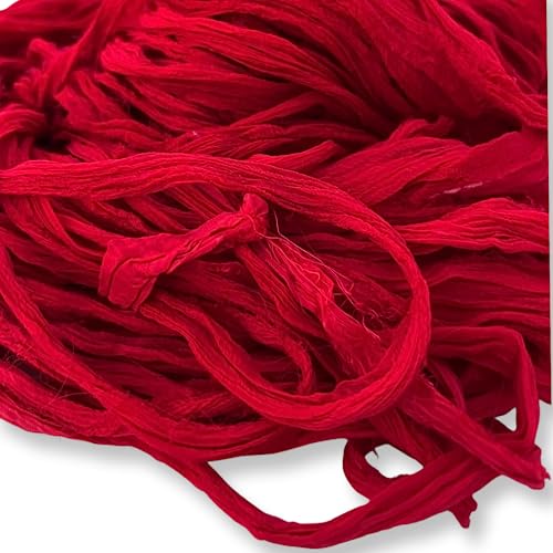 100% Recycled Saree (Sari) Silk Ribbon Yarn - Bulky Weight - 50 Yards per 100 Grams | Knitting & Crocheting | Jewelry Making, Gift Wrapping and Weaving (Maroon & Reds Mix) - color: Pink Pather