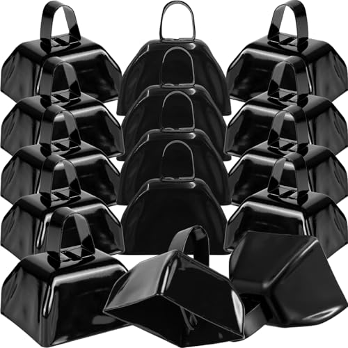 15 Pack 3 Inch Metal Cowbells Black Cow Bells Noise Makers Loud Cow Bell with Handles, Small Cowbell Hand Percussion Cowbells for Sporting Events, Football Games, Concert, Farm, Call Bell Alarm - color: Black