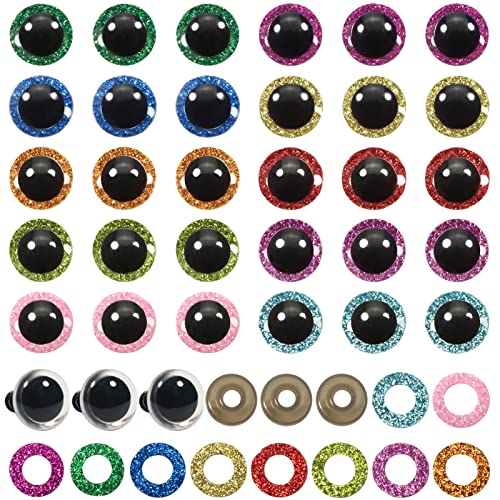 TOAOB 120pcs Glitter Plastic Safety Eyes 12mm Crafts Doll Eyes 10 Colors Half Round Craft Crochet Eyes with Washers for Stuffed Animals Amigurumis Bears Dolls Making - size: 12mm
