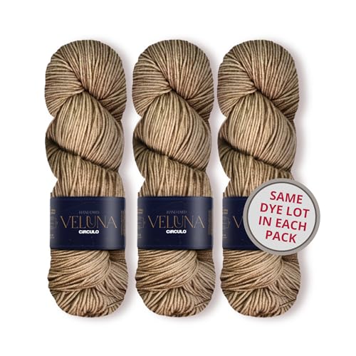 Circulo Veluna Yarn, 3-Skeins Same Dye Lot, Hand-Dyed Superwash Merino Wool, Fingering Weight, Premium Ultra Soft Luxury Fiber for Knitting & Crochet, Color 1708 - Angel - color: 1708 - Angel, style: 3-Pack