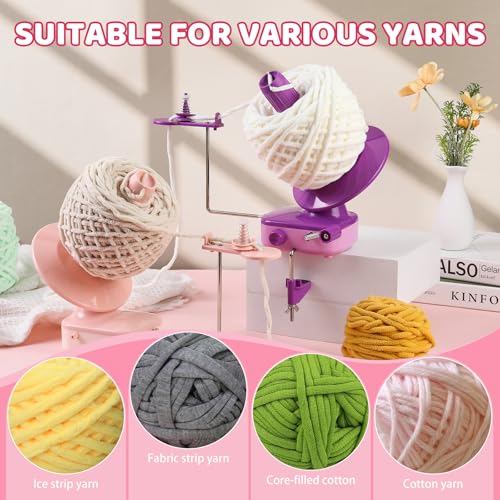 KAQRHFT Electric Yarn Winder Yarn Cake Winder Compact Weighing 7-10oz | Pink Automatic Yarn Ball Winder for Crocheting, Manual / Electric Mode, Stepless Speed, Efficient Large Capacity Yarn Cake - color: Pink