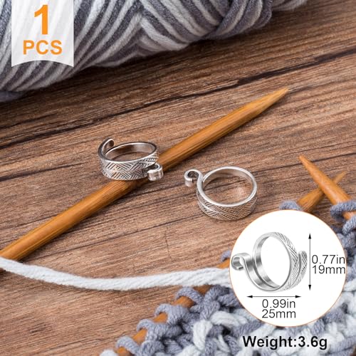 ANCIRS Knitting Crochet Loop Ring for Fingers, Adjustable Crochet Tension Ring, Metal Open Yarn Guide Finger Holders, Knitting Thimbles for Crochet- Silver - color: 1 Silver