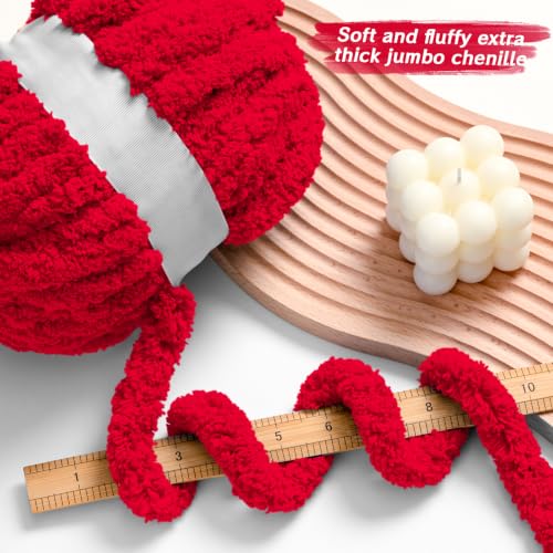 10 Pack Red Fuzzy Chunky Yarn for Hand Knitting, Bulky Thick Fluffy Chenille Yarn for Crocheting, 240yds/70.5oz Jumbo Crochet Yarns, Soft Chunky Knit Blanket Yarns for Crochet - color: 10 Red